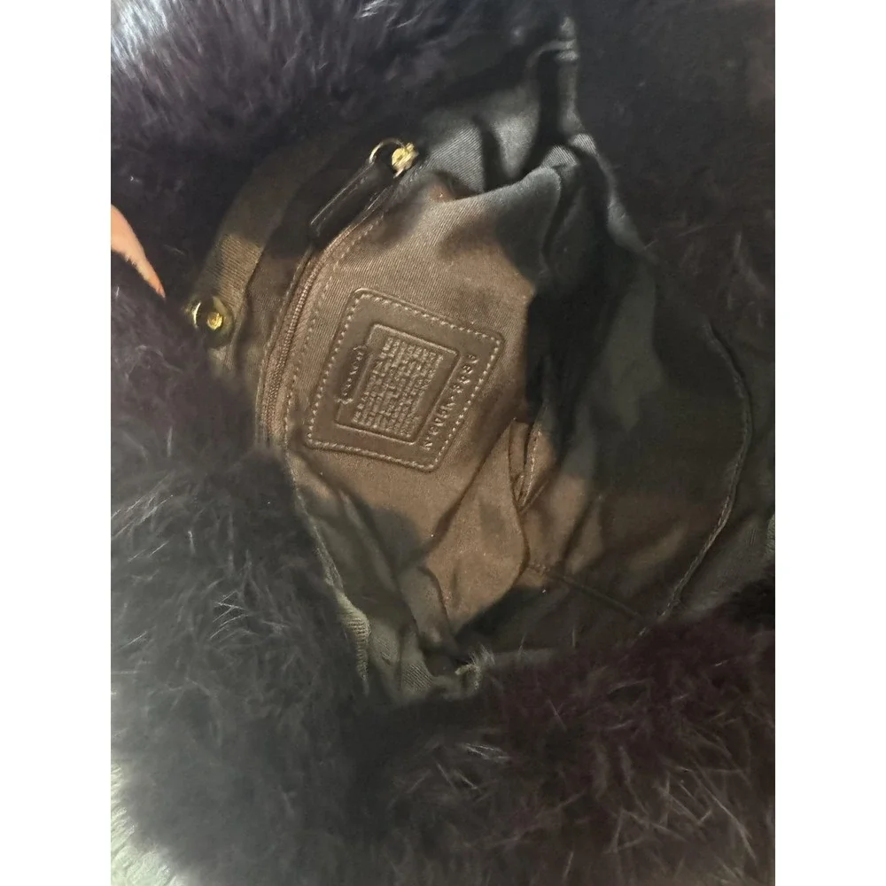 Coach Hobo Bag Womens Medium Brown Quilted Nylon Fur Trim Suede Leather Shoulder